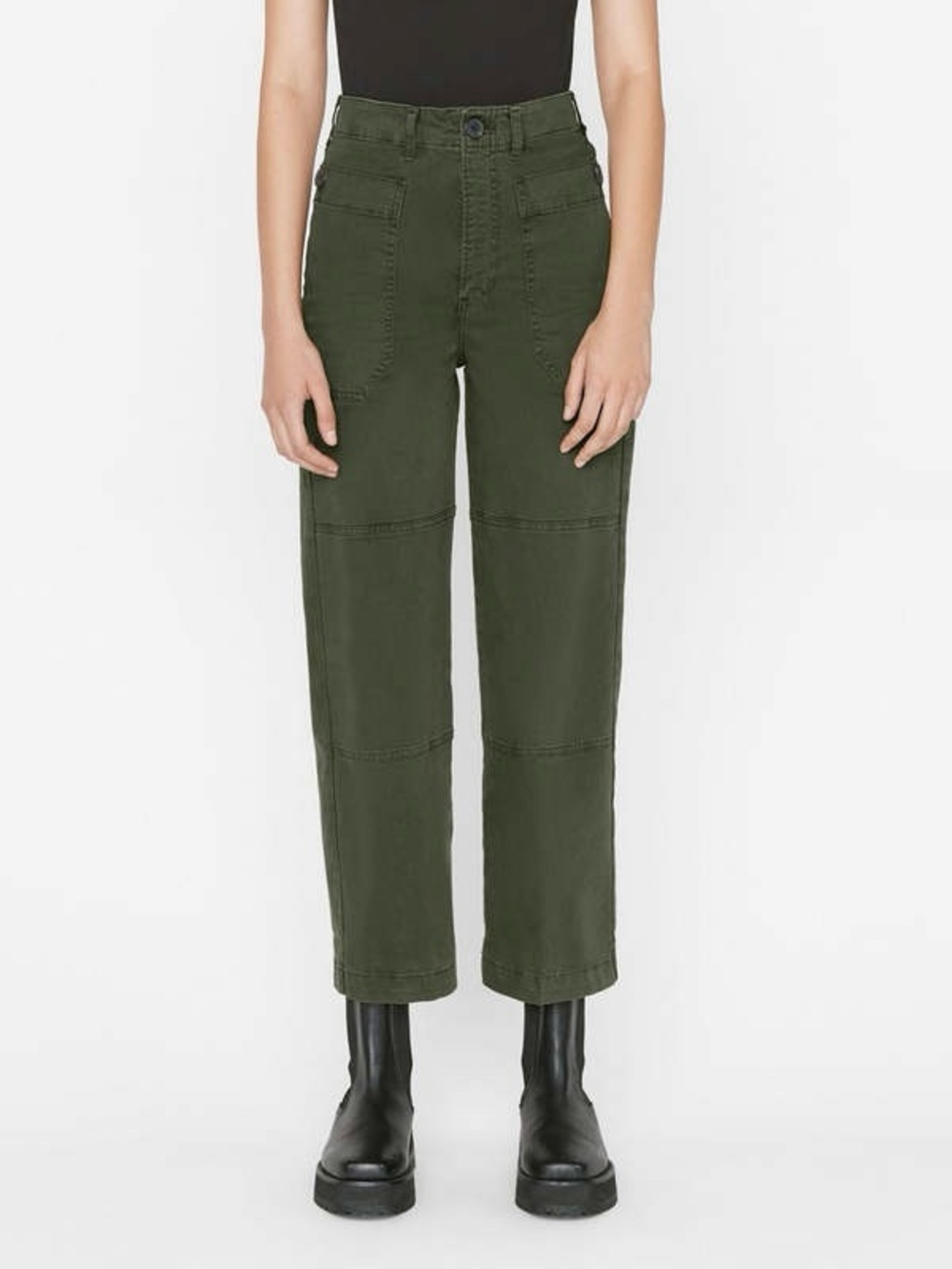 FRAME Oversized Pocket Utility Pant Washed Fatigue Olive Green Size 26 High Rise